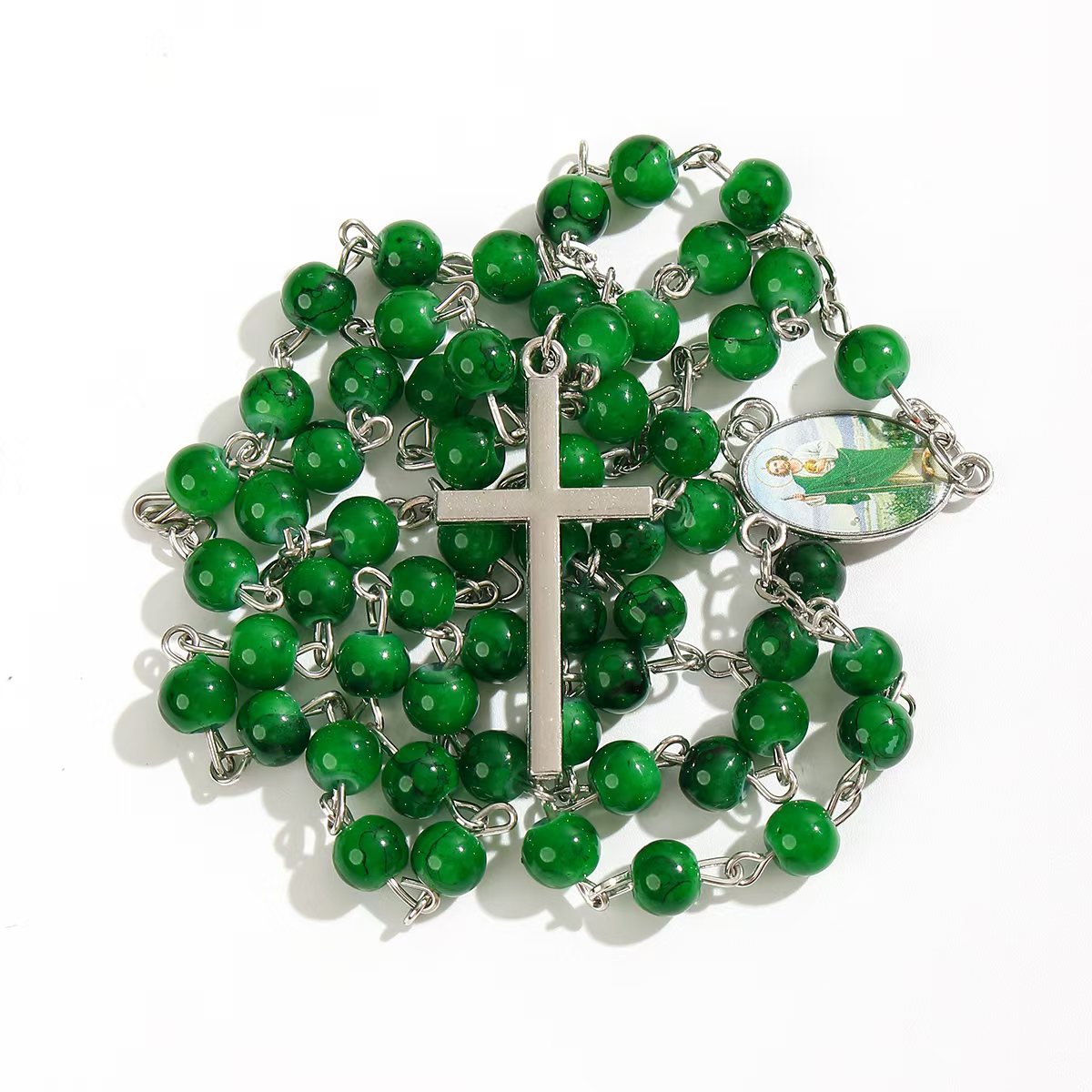 Wholesale 5pcs 6mm brushed bead cross necklace